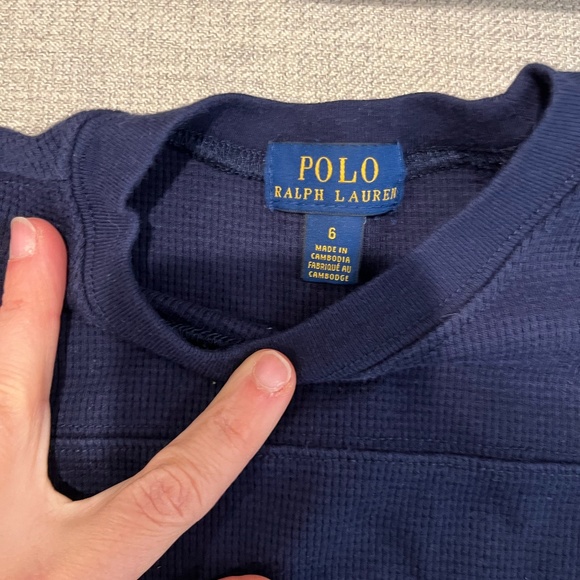 Boys Navy Waffle Long Sleeve Shirt Size 6 - Picture 2 of 4